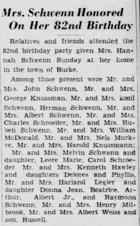 Johanna Schwenn 82nd birthday 1940